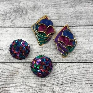 Vintage 80's colorful vibrant funky earrings statement party